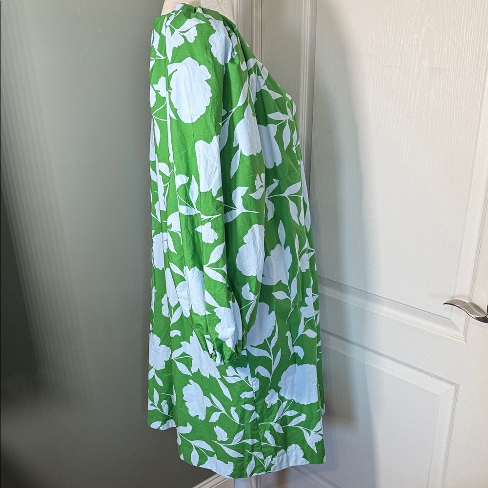 Kate Spade Floral Dress Green Cotton V Neck Balloon Sleeve XXL Plus - Picture 8 of 12